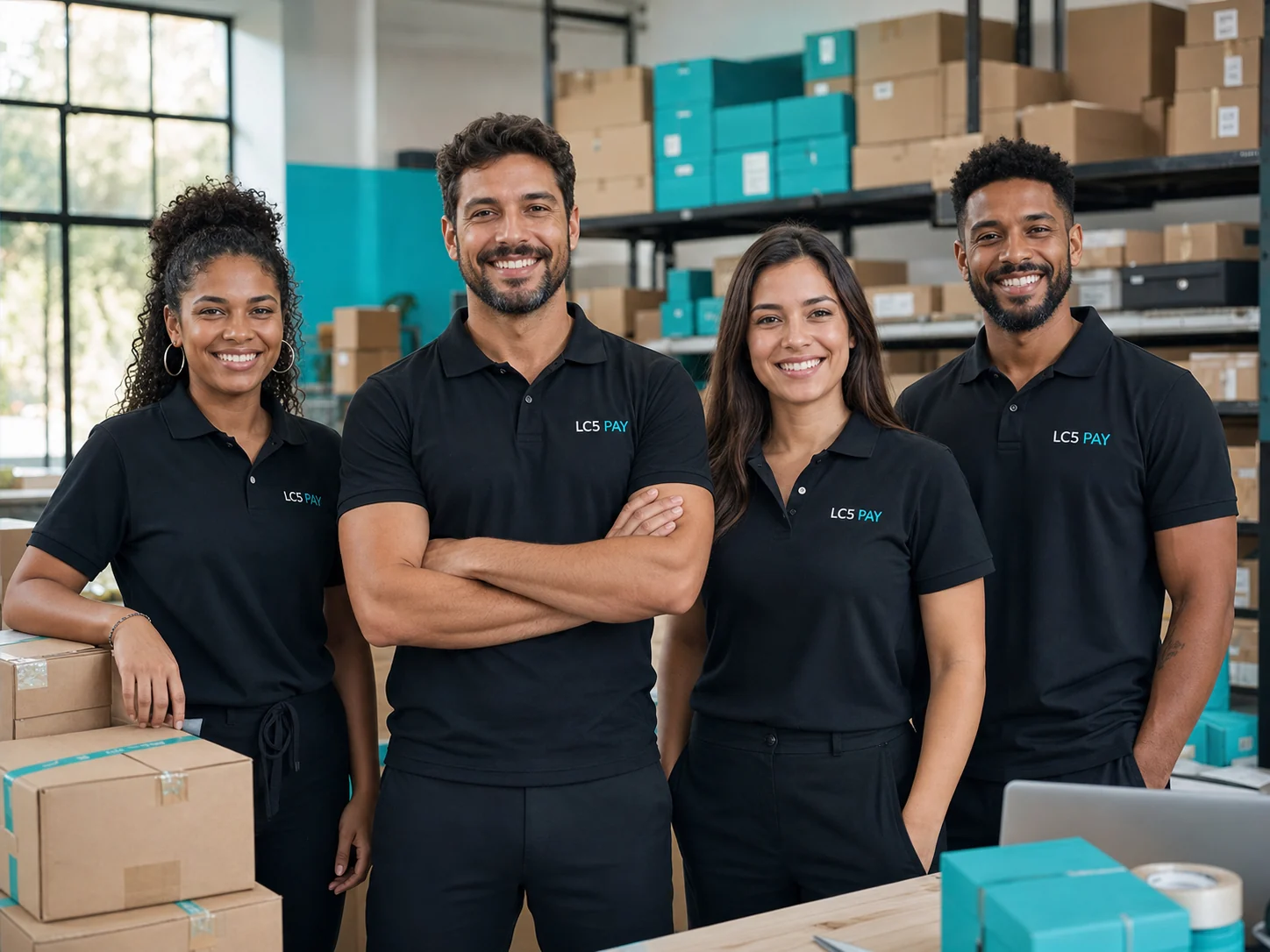 Equipe de empresa em crescimento com uniformes LC5 PAY